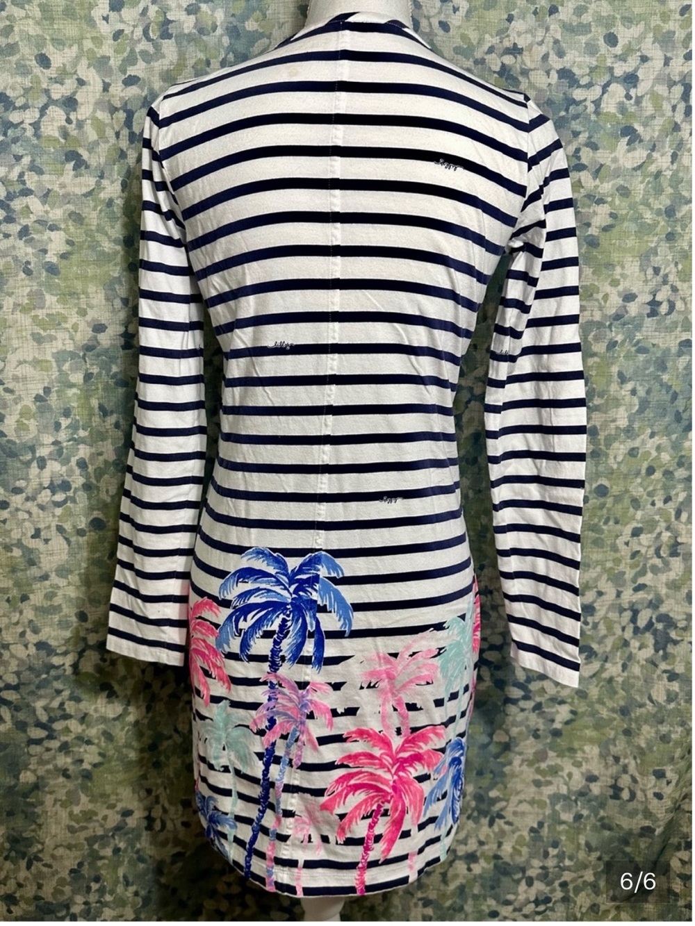 Lilly Pulitzer Palm Tree Stripe Shift Dress White Navy Pink Long Sleeve Size S - Picture 6 of 6
